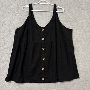 Linen Blend Button Front Tank 3X Flowy Lightweight Layering Black
Babydoll